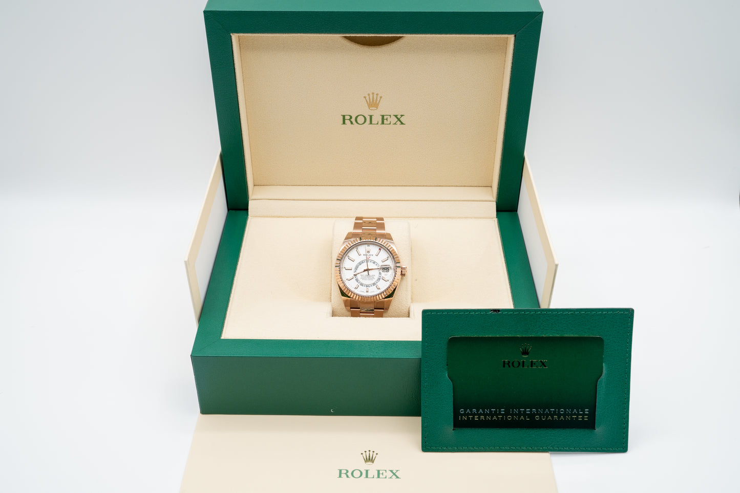 2023 Rolex Sky Dweller 326935 Rose Gold Oyster White Face Full Set Like New